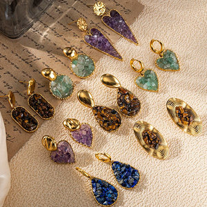 เครื่องประดับชุบทอง 14k 18k แบบไม่ก่อให้เกิดอาการแพ้ ดีไซน์สวยงาม ทำจากสแตนเลสสตีล 316L ประดับด้วยหินธรรมชาติ ต่างหูแบบห้อยสำหรับผู้หญิง - Product Image 1