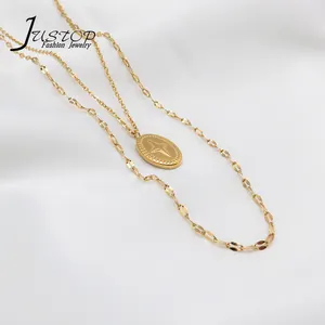 Stainless Steel Jewelry 18K Gold Plated Star Design Oval Pendant Double Chains Necklaces