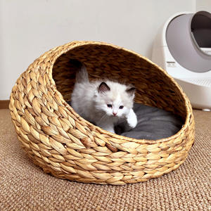 Комфортный тканый домик для домашних животных из ротанга в скандинавском стиле, полукруглое гнездо для домашних животных из водяного гиацинта в стиле кемпинга, кровать для собак и кровать для кошек - Product Image 4