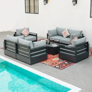 Modern Hotel Patio Leisure Aluminum Furniture Sets Garden Outdoor Metal Sofa Set With Fire Pit Table