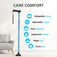 Canne de marche Rehand M-Quad en aluminium, légère, réglable en hauteur, portable, avec base large, embout antidérapant tout-terrain, capacité de charge de 158 kg