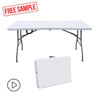 6ft 180cm demi-plastique HDPE cadre en acier massif plateau de table HDPE location de salle à manger en plastique tables et chaises de fête pliantes en plein air