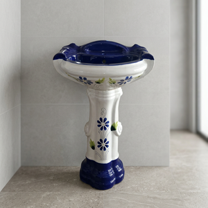 Ensemble de lavabo sur pied carré en céramique bicolore design, pour salle de bain, sanitaires - Product Image 3