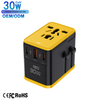 Adaptateur de voyage IBD GaN 30W PD QC3.0 à charge rapide avec prises USB-C et USB-A pour ordinateur portable, écouteurs et téléphone portable