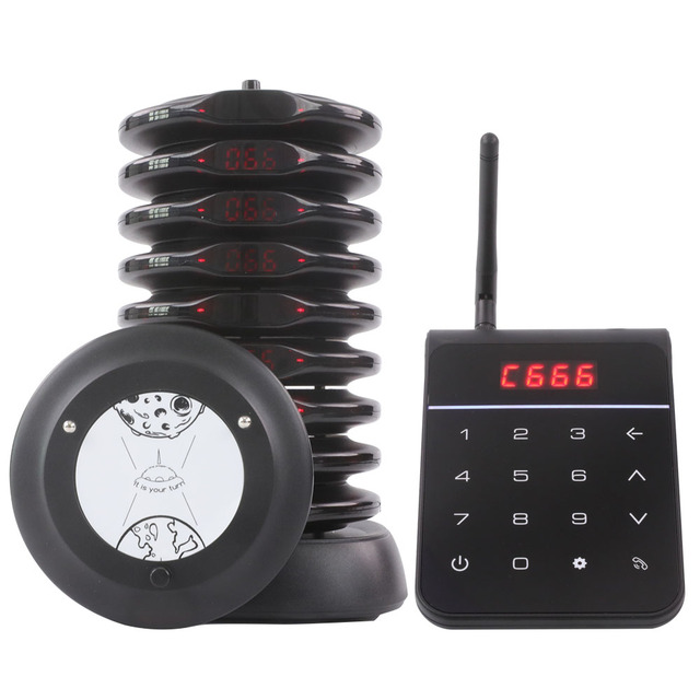 Wireless Restaurant Pager System Guest Queue Paging System Waterproof 10 Coasters Ring Flash Vibrate for Food Court Cafe Shop
