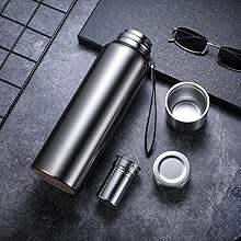 Thermos avec infuseur à thé, bouteilles d'eau isothermes en acier inoxydable avec 2 couvercles, flacons <span class=keywords><strong>pour</strong></span> boissons chaudes et froides, grande capacité - Product Image 5