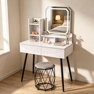Modern Makeup Vanity <b>With</b> Lighted <b>Mirror</b> Storage <b>Drawers</b> Bedroom <b>Dressing</b> <b>Table</b> <b>With</b> Stool - Product Image 1