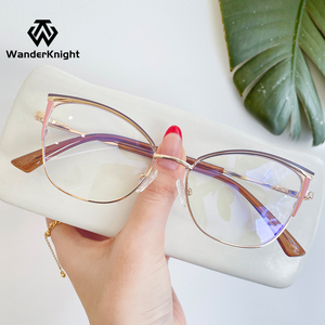 Gafas de Moda, Lujosas y Modernas, con Logotipo Personalizado, Montura Metálica Pequeña, Estilo Ojo de Gato, Protección Contra Luz Azul, Monturas Ópticas - Product Image 1