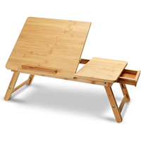 Bureau Portable réglable en bambou pour ordinateur Portable, plateau de service pour le petit déjeuner, Table multifonctionnelle avec tiroir de rangement inclinable