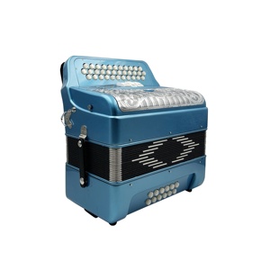 Acordeón Diatónico Profesional SEASOUND de 34 Botones y 12 Bajos, 3 Registros, Color Azul Metálico, Rejilla Plateada, Botones Blancos, Celuloide JB3412C - Product Image 4