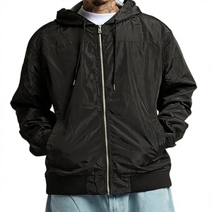 Veste bomber à capuche noire pour homme, matière polyester, coupe classique, couleur unie - Product Image 1