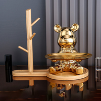 Petits ornements de luxe légers en résine ours violent pour salon meuble TV décor galvanoplastie dessin animé filet rouge bijoux pour