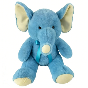 Peluche d'éléphant bleu doux personnalisable avec ruban en satin - Grand animal en peluche moelleux pour la chambre d'enfant, cadeau de câlin pour l'heure du coucher des enfants - Product Image 1