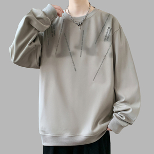 2025 primavera y otoño estilo Hong Kong suéter de punto de cuello redondo estampado para hombres gordo más gordo suelto moda deportiva y de ocio - Product Image 3