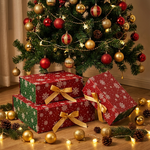<strong>Christmas</strong> Gift Treat Packaging Recycled Paperboard Rigid <strong>Boxes</strong> with Lids Xmas Party Favor Big <strong>Boxes</strong> with Ribbon Clothes <strong>Present</strong> - Product Image 3