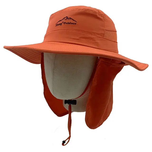 Rts Hoge Kwaliteit Outdoor Camping Vissen Oranje Emmer Hoed Uv Bescherming Hals Schaduw Flap Hat Cap Met String Snel Droog zonnehoed