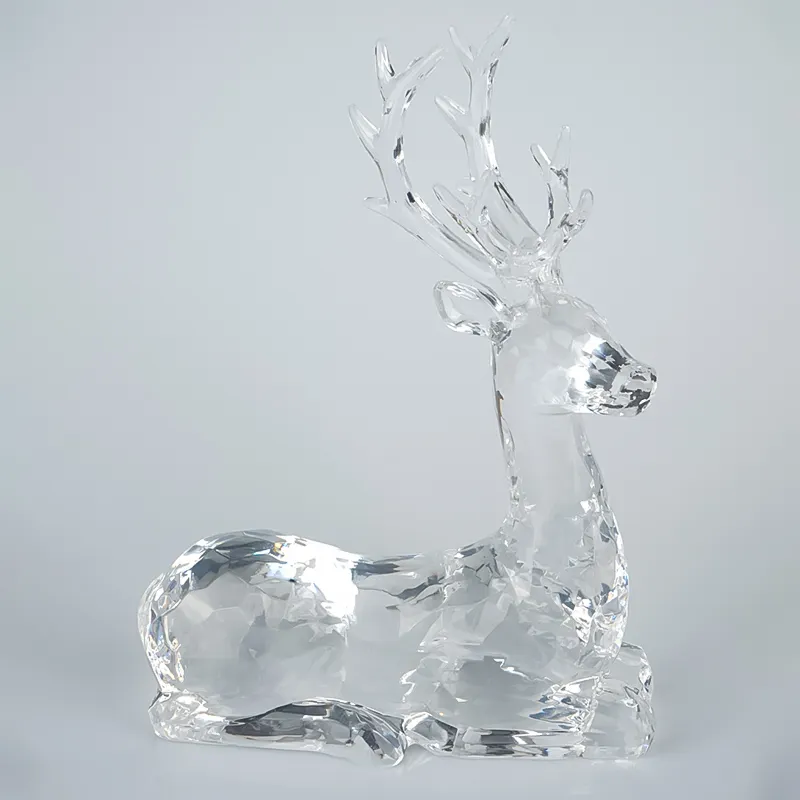 현대 스타일 투명 아크릴 순록 동상 크리스마스 홈 장식 민속 예술 엘크 공예 폴리수지 플라스틱 조각 선물