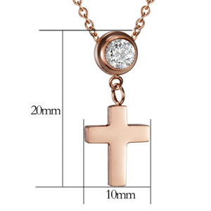 <b>Cross</b> Necklace Stainless Steel 20MM Bezel Set Zircon Pendant Couple Clavicle <b>Chain</b> Everyday Wear Rose Gold Silver - Product Image 5