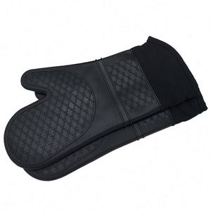 Printed Double Layer Heat Resistant Non-Slip <b>Silicone</b> Cotton Oven Mitts Dishwasher Safe Design for Kitchen Microwave - Product Image 4