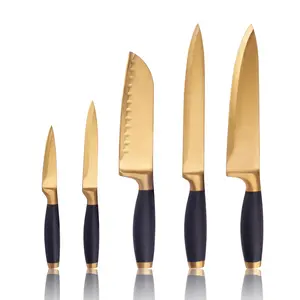 Set Pisau Lapis Titanium Premium untuk Koki, 5 Buah Set Pisau Dapur Premium Profesional