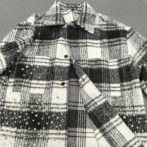 Wholesale Custom Black <strong>White</strong> Checked <strong>Flannels</strong> Men's Button up Plaid <strong>Flannel</strong> Gem Pearls <strong>Flannel</strong> Shirts - Product Image 5