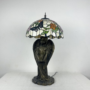 LongHuiJing European Butterfly Stained Glass LED Lampshade <b>Table</b> <b>Lamp</b> Flexible Simple Angel <b>Base</b> for Living Room Art Decoration - Product Image 2