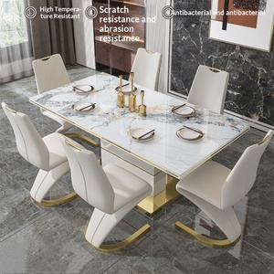 Bộ bàn ăn hiện đại phong cách Bắc Âu bằng đá cẩm thạch và 6 ghế -- Nội thất gia đình sang trọng, tiết kiệm không gian, phù hợp với phòng ăn thanh lịch - Product Image 2