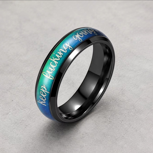 Bague à citation inspirante JLM en acier inoxydable noir dégradé <span class=keywords><strong>Aurora</strong></span> pour femmes et hommes - Product Image 1