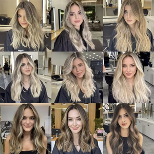 Perruque synthétique longue ondulée de qualité supérieure, résistante à la chaleur, en fibre, ombrée blond platine, avec raie latérale, perruques Lace Front pour femmes - Product Image 5