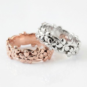 Bagues en or rose et argent avec fleurs pour fiançailles, bijoux unisexes - Product Image 1
