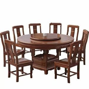 Juego de mesa de comedor redonda de madera maciza exquisito estilo chino extensible con <span class=keywords><strong>Lazy</strong></span> <span class=keywords><strong>Susan</strong></span> y Pedestal tallado para uso en cocina de granja - Product Image 4