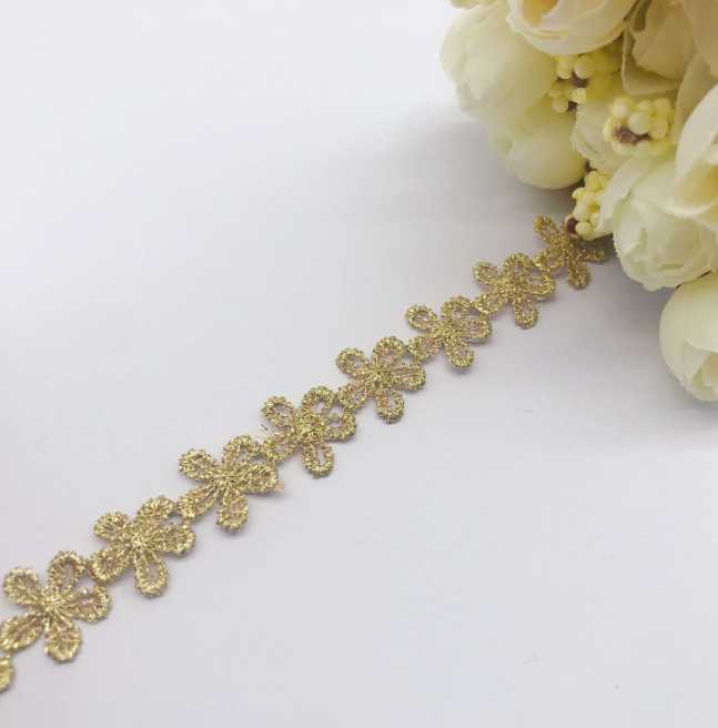Gold Embroidery Lace Mesh Beaded Accessory
