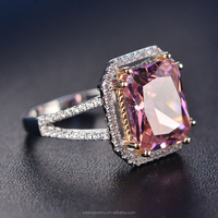 Bague de fiançailles classique en laiton avec zircon carré rose, grande et imposante, pour femme, idéale pour les soirées