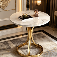Moderner Luxuriöser Runder Marmor-Couchtisch mit Goldenem Metallrahmen Ecktisch für Apartment und Wohnzimmer