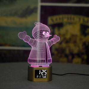 カスタム木製3D目覚まし時計LEDナイトライト7色タッチテーブルランプUSB充電式モダンデザインオフィス用電気式 - Product Image 1