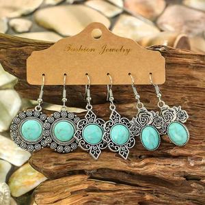 Nuevo Juego de 3 Piezas de Aretes Turquesa, Estilo Étnico, Temperamento del Oeste Asiático, Aretes Personalizados - Product Image 4