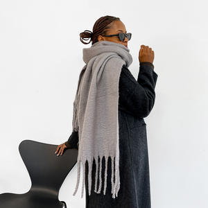 شال باشمينا عصري كبير الحجم، وشاح شتوي مربع جديد، تصميم سميك من الصوف والبوليستر للبالغين، شعار مخصص، طويل - Product Image 3