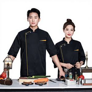 BBQ Master Chef Coat Short Sleeves with Gold Trim Unisex Poly-Cotton Woven Black for BBQ Shop Heat Resistant Custom Logo - Product Image 1