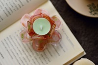 Tempat Lilin Kaca Bunga Merah Muda Tiupan Tangan, Cawan Lilin Teh Buatan Tangan untuk Dekorasi Meja Rumah yang Romantis