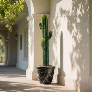 กระบองเพชรปลอมในกระถาง ตกแต่งห้องนั่งเล่น สไตล์ทรอปิคอล ทะเลทราย บอนไซ กระบองเพชรปลอมทรงกลมสำหรับตกแต่งภายใน - Product Image 2