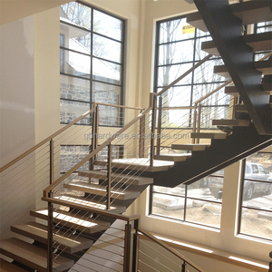 Escalier flottant en bois <span class=keywords><strong>de</strong></span> hêtre avec garde-corps en verre trempé, couleur personnalisée, faible MOQ, vente en gros - Product Image 4