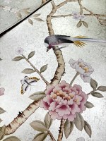 Papier peint mural personnalisé en feuille d'argent, panneau mural floral, branche d'arbre, oiseau, décoration murale intérieure de luxe pour villa, hôtel, chambre à coucher