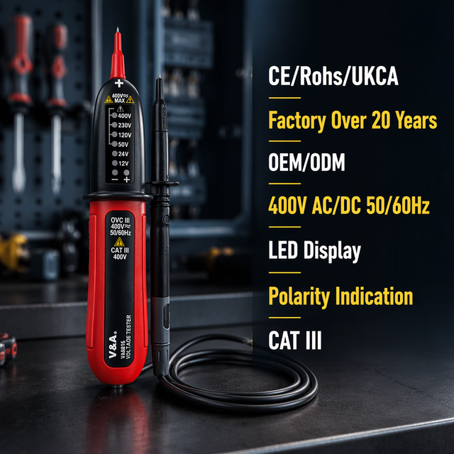 VA6816 Two Pole Voltage Tester EN61243-3 LED 12V 24V 50V 120V 230V 400V AC/DC 0-400V Electrician Voltage Detector