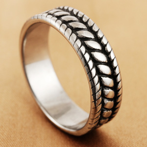 Men's Tibetan Silver Hemp Rope <b>Ring</b> Steel Color Punk Style Retro Trendy Jewelry 280716 - Product Image 2