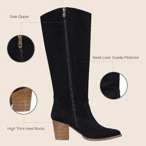 Bayan diz yüksek çizmeler geniş buzağı tıknaz topuk uzun çizmeler sivri burun süet uzun çizmeler Trendy elbise yan fermuar yüksek çizmeler - Product Image 2