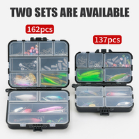 Kit Boîte de Pêche Leurres et Accessoires avec Leurre Durs, Leurres Souples en Plastique, Hameçons, Têtes Plombées, Plombs, Émerillons et Anneaux Brisés pour Black-Bass, Truite et Brochet