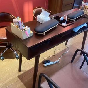 Meubles de salon de manucure en bois de noyer noir rétro moderne, table de manucure portable, table de manucure - Product Image 5