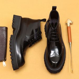 Botas de Tobillo para Hombre con Suela Gruesa, de Cuero Patentado Brillante, Estilo Británico, de Piel Vacuna Genuina, de Caña Alta - Product Image 6