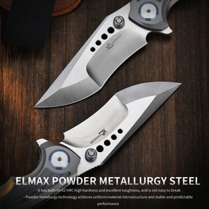 Navaja Plegable PioneerEDC de Titanio - Hoja de Acero <span class=keywords><strong>ELMAX</strong></span>, Mango de Titanio con Parche de Zirconio, Navaja de Bolsillo para Camping y Actividades al Aire Libre - Product Image 2