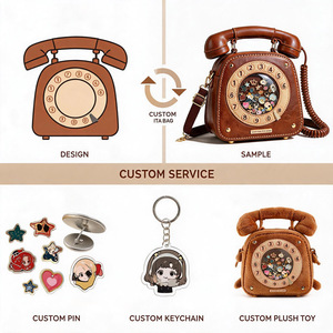 Bolso Bandolera Personalizado Estilo Retro con Diseño de Teléfono, en Cuero PU con Estampado de Dibujos Animados, con Ventana Transparente - Product Image 3